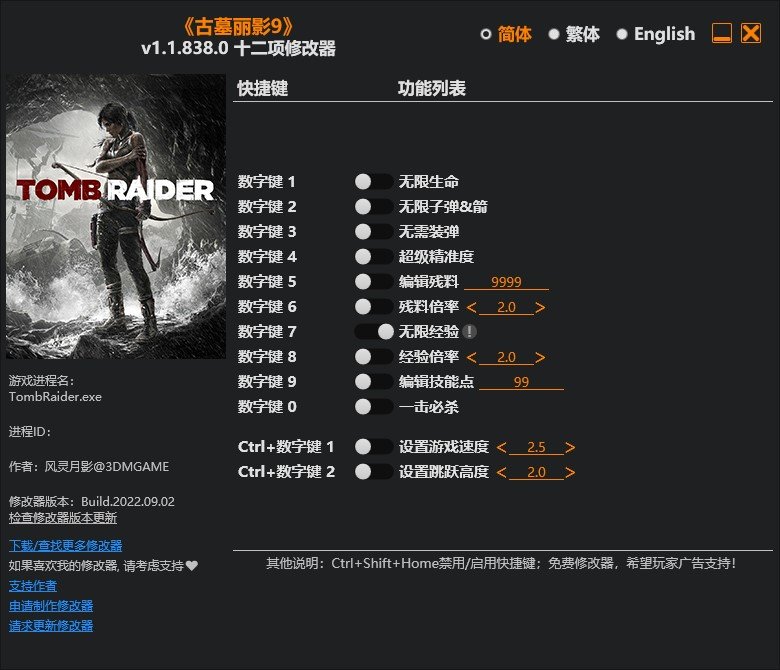古墓丽影9十二项修改器