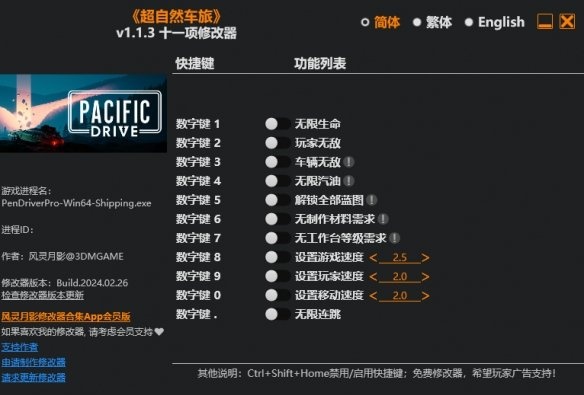 超自然车旅修改器