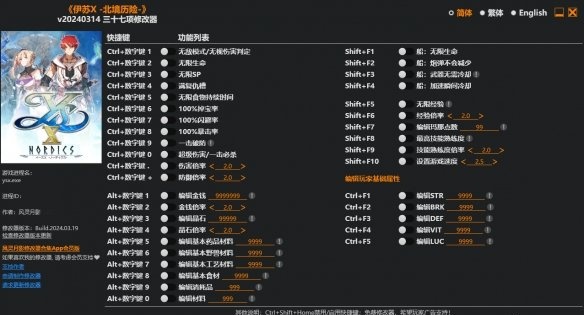 伊苏X北境历险修改器