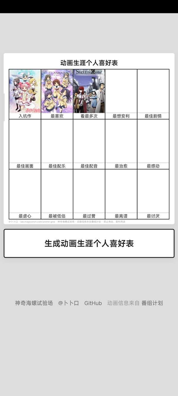 动画生涯个人喜好表生成器